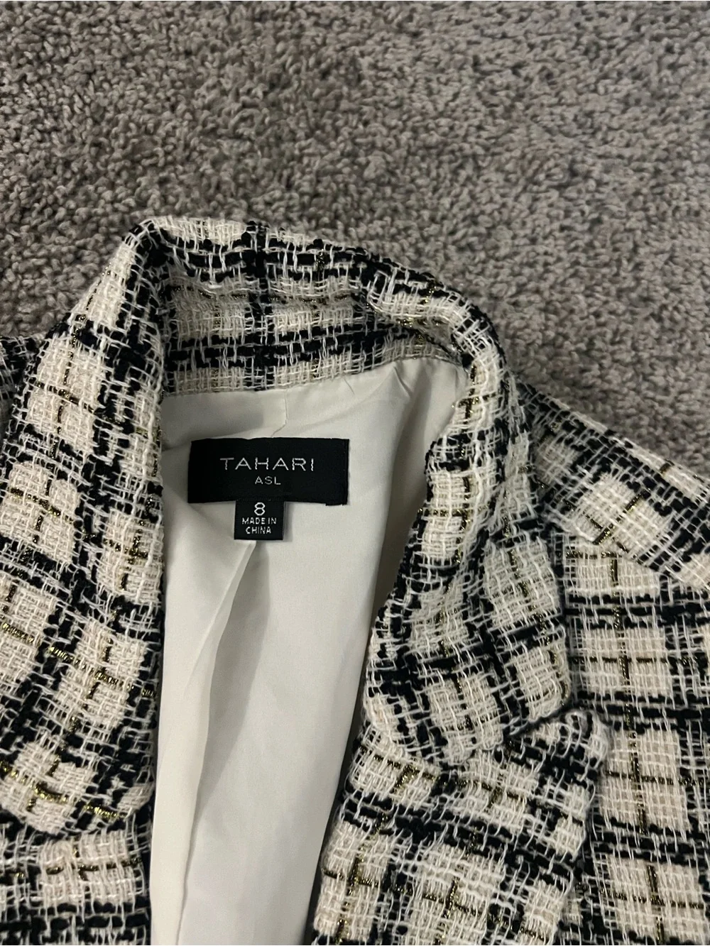 Tahari ASL Faux Double-Breasted Tweed Blazer – Black/Beige – Women’s Size 8 - Picture 9 of 11